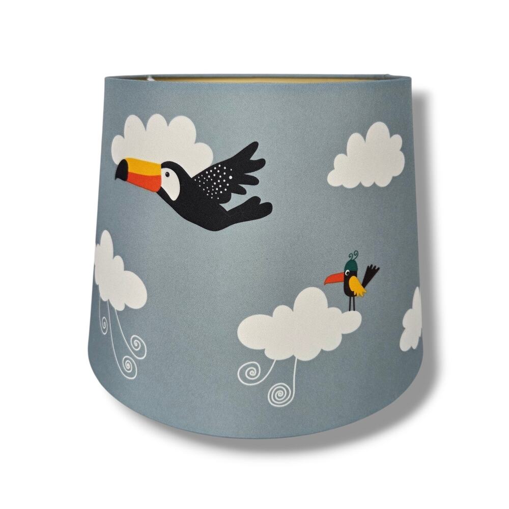 Ikea Lamp Shade Drum Cylindrical Childrens Nursery Parrot Toucan Whimsical Blue